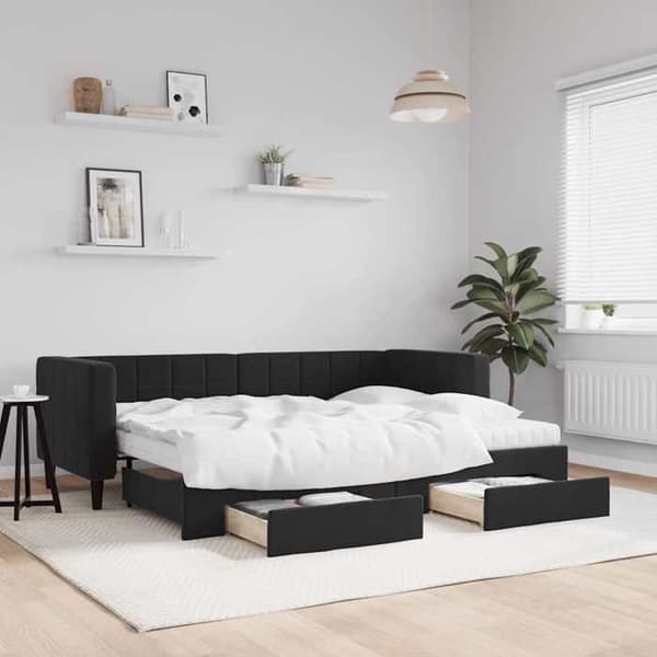 Maison Exclusive - Sengebænk med udtræk og skuffer sort 80x200 cm velour