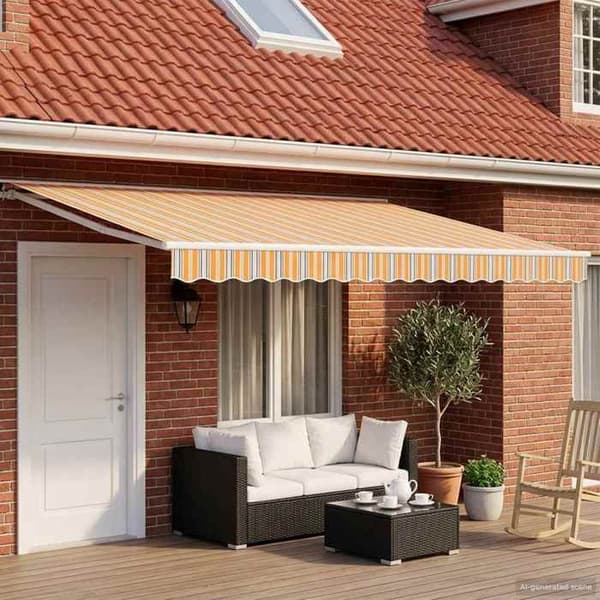 Maison Exclusive - Manuell utdragbar markis Orange, Grå, Blå, Vit 5 × 3,5 m