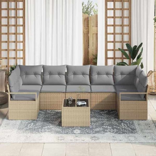 Trädgårdsmöbler - EXKLUSIVT HEM - Modulär - 8 delar - Beige och grå - UV-beständig Beige och grå