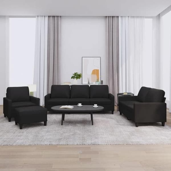 Maison Exclusive - Sæt af 4 sofaer med puder i sort kunstlæder