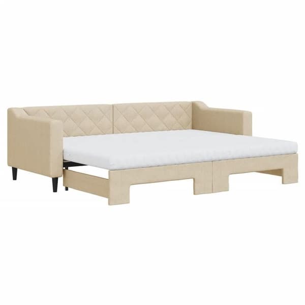 Maison Exclusive - Senge med udtræk og creme madras 80x200 cm stof