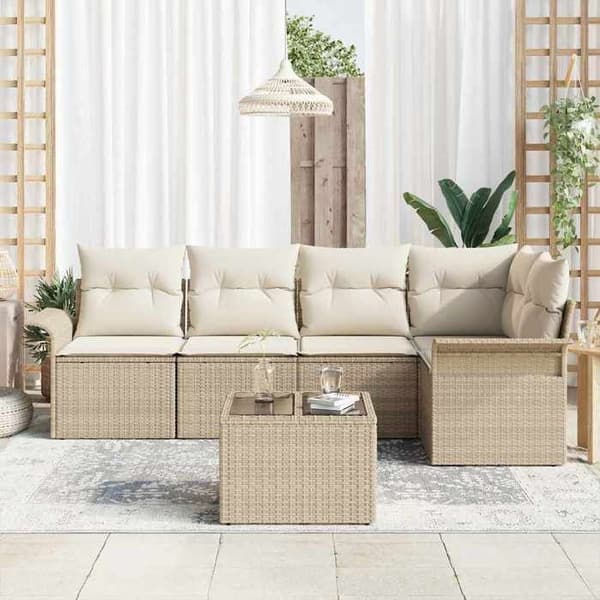 Maison Exclusive - 6-delars trädgårdsoff-set Beige polyrotting
