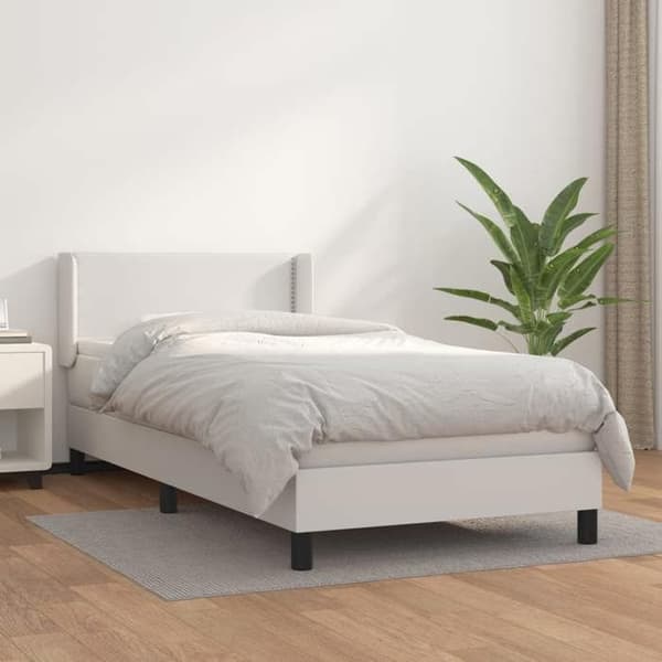 Maison Exclusive - Seng med lamelseng og madras Hvid 100x200cm Simil læder