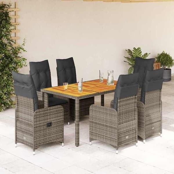 Maison Exclusive - Trädgårdsbistro-set 7 delar med gråa kuddar i polyrotting