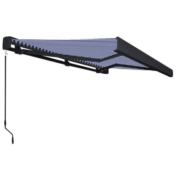 Maison Exclusive - Manuell markis 4 x 3 m Randig blå och vit 100 % polyester Blå och vit