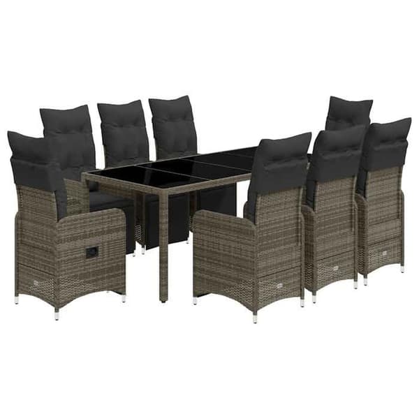 Maison Exclusive - 9 stk. havebistro sæt med grå puder i poly rattan