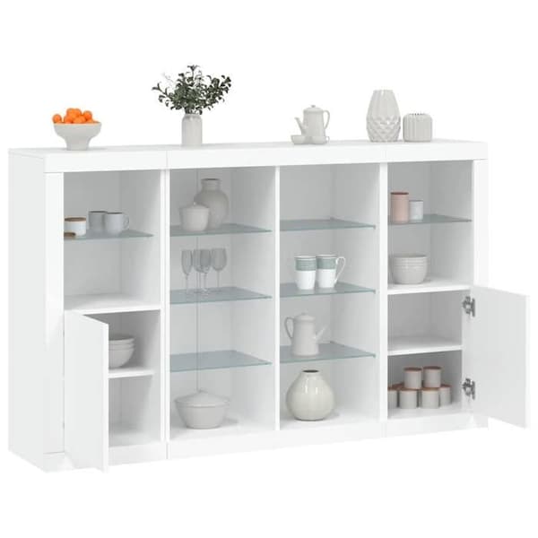 Maison Exclusive - Buffet med LED-lys 3 stk hvidt ingeniørtræ