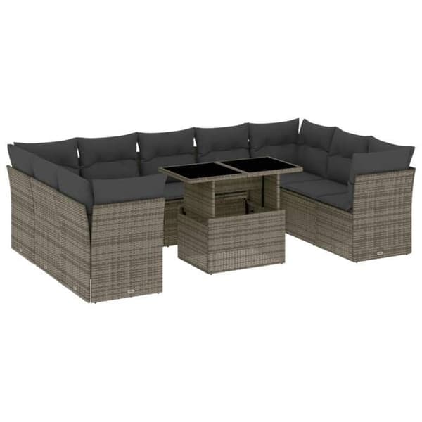 Maison Exclusive - Trädgårdsmöbler med kuddar 10 delar grå flätad resin