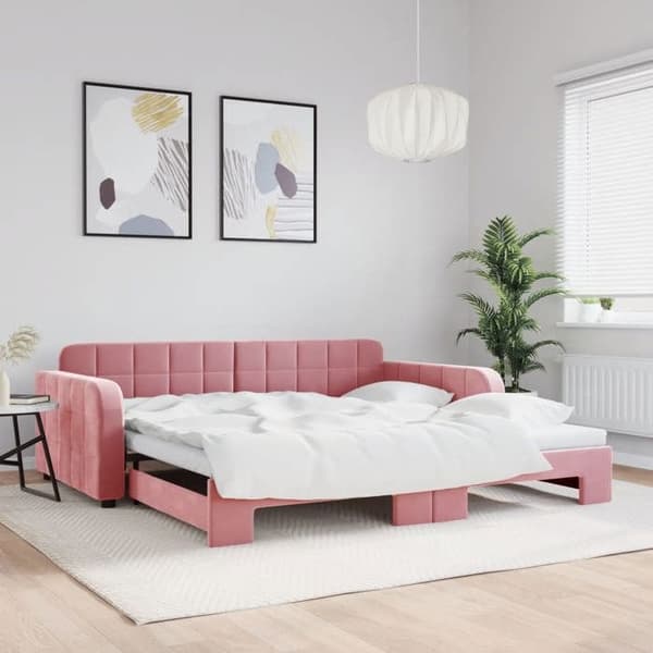 Maison Exclusive - Dagbädd med utdragbar säng rosa 100x200 cm sammet rosa