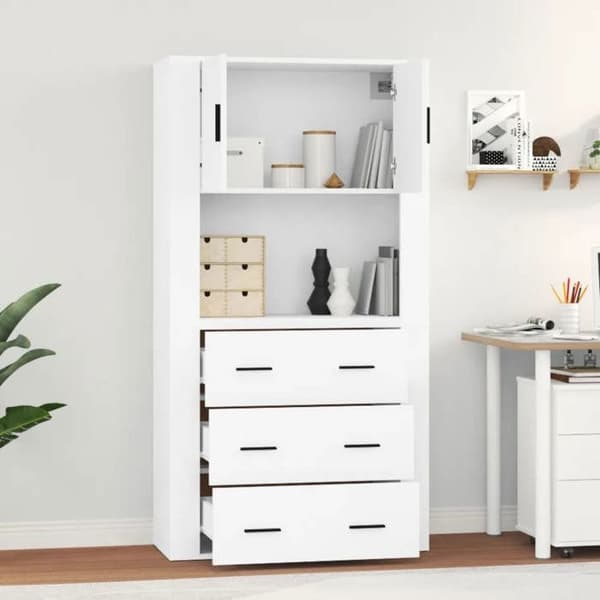 Maison Exclusive - Høj hvid buffet i ingeniørtræ