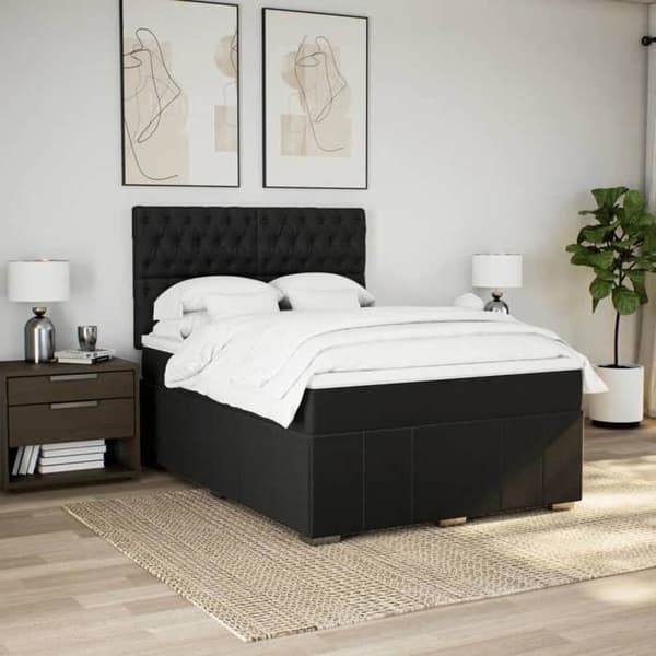 Maison Exclusive - Sengebund med lameller og madras Sort 140x200 cm Stof