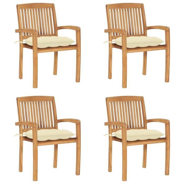 Maison Exclusive - Stapelbara trädgårdsstolar med kuddar, set om 4, i solid teak Äggskal