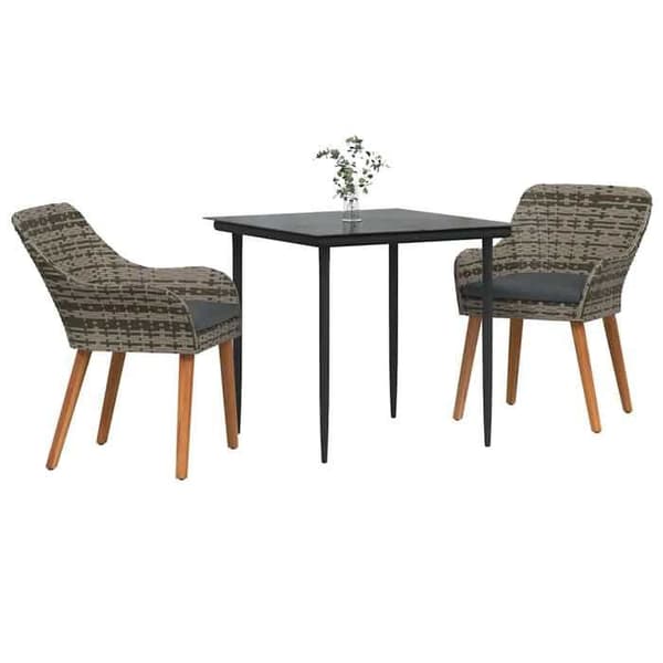 Trädgårdsmöbler - EXKLUSIVT HUS - 3 delar - Grå - Poly rattan - Bord i härdat glas Grå