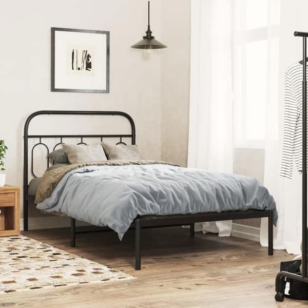 Sengestel - EKSKLUSIV HUS - 107 x 203 cm - Sort stål - Hovedgærde inkl. - Opbevaring under seng Svart