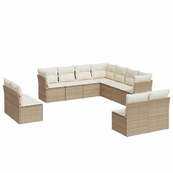 Maison Exclusive - Trädgårdsmöbler 11 delar med beige kuddar i flätad resin