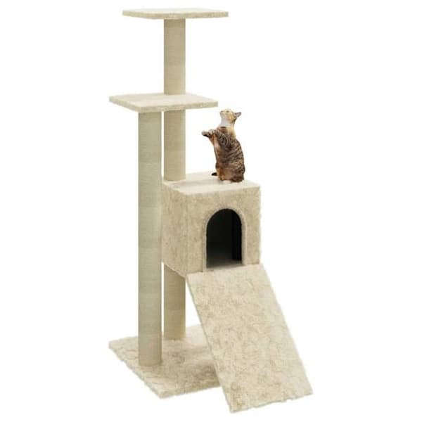 Kattetræ - EKSKLUSIVT HUS - 92 cm - Sisalstolper - Platforme & hyggeligt hus - Creme Grädde