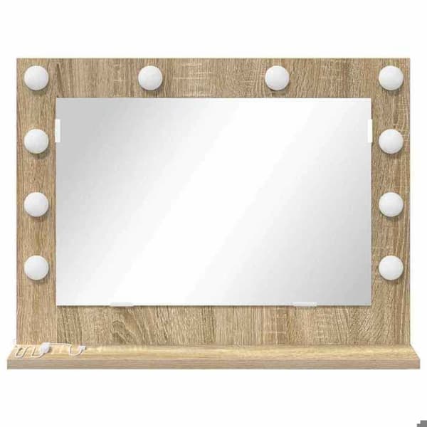 "Vanity Spejl - EKSKLUSIV HUS - Rektangulær - Sonoma Eg - Indbygget LED - USB 5V Strøm" Sonoma ek
