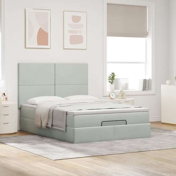 Ottoman sengestel - Eksklusiv Hus - Lys grå velour - 140x190 cm - Opbevaring ljusgrått