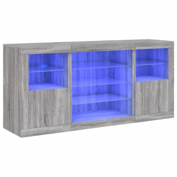 Maison Exclusive - Buffet LED-valoilla sonoma-harmaa 142,5x37x67 cm