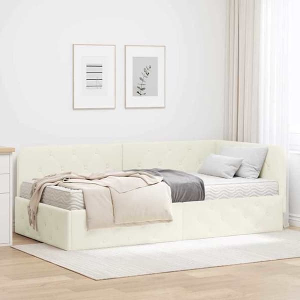 Maison Exclusive - Hörnsängram Creme 90 x 190 cm Sammet