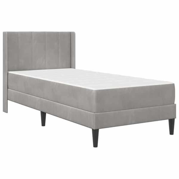 Sängram med madrass - EXKLUSIV HEM - Rektangulär - 100 x 200 cm - Ljusgrå sammet - Ribbotten ingår Ljusgrått