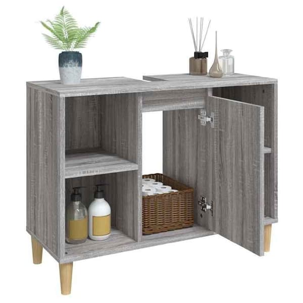 Badeværelsesmøbel - EKSKLUSIV HUS - Sonoma grå 80x33x60 cm - Ingeniørtræ - 5 rum - Eucalyptus ben Sonoma grå