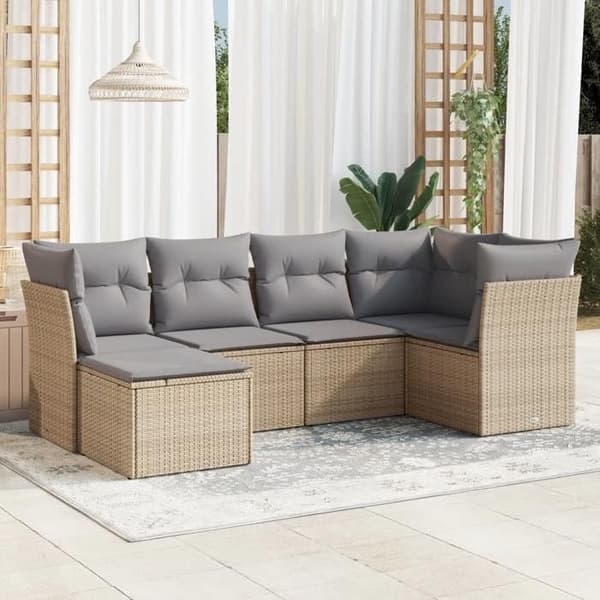 Maison Exclusive - Puutarhakalusteet tyynyillä 6 kpl beige punottu muovi