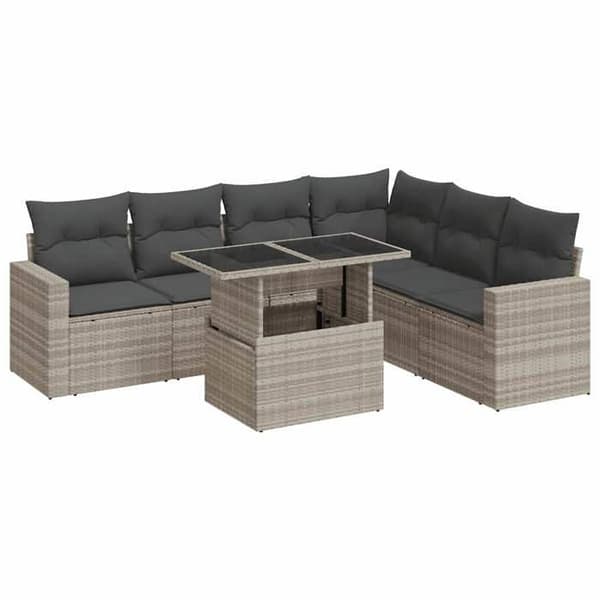 Maison Exclusive - Trädgårdsmöbler med kuddar 7 delar ljusgrå flätad resin