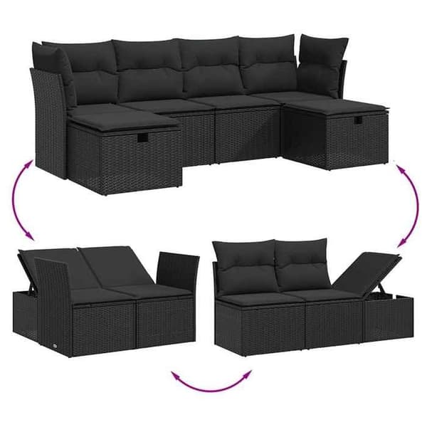 Maison Exclusive - Trädgårdsmöbler 6 delar med svarta kuddar i flätad resin