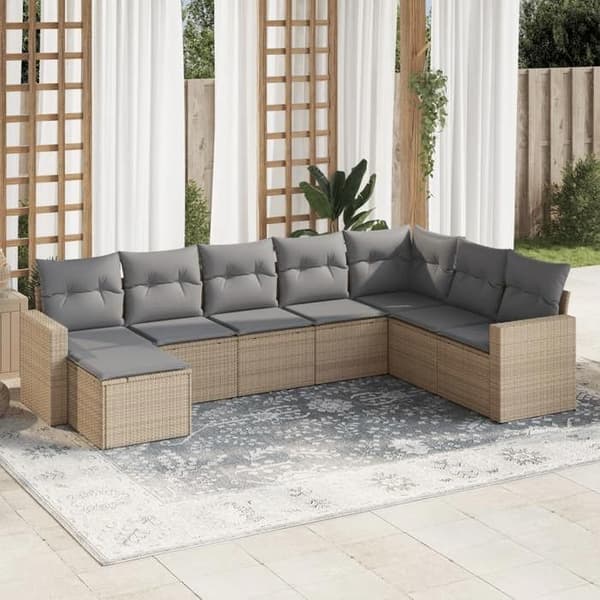 Modulär trädgårdsmöbel - EXKLUSIV HEM - 8-delars set - Beige - Flätad resin - Förvaring under sitsen beige