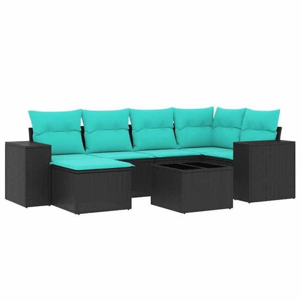 Maison Exclusive - 7-delars trädgårdsoff-set med svarta kuddar i flätad resin
