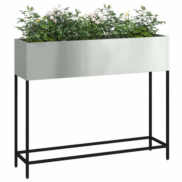 Höjd planteringslåda - EXKLUSIV HEM - 100 x 26 x 82 cm - Galvaniserat stål - Silver - Rektangulär Pengar