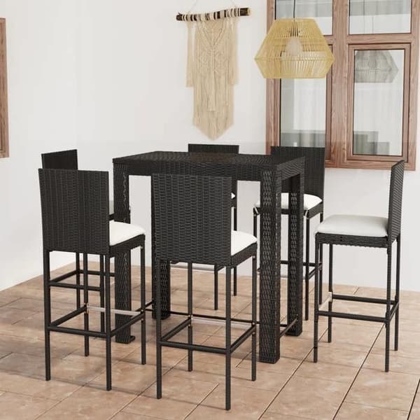 Maison Exclusive - Utomhus bar set 7 delar med kuddar, flätad resin, svart Svart