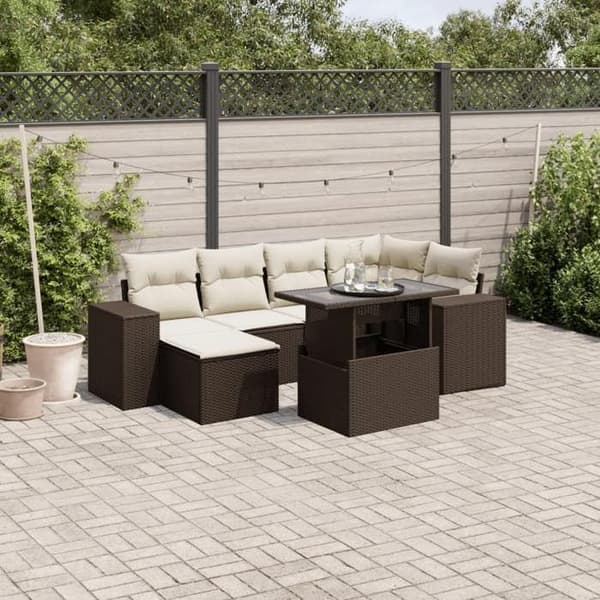 Maison Exclusive - Trädgårdsmöbler med kuddar 7 delar brun flätad resin brun