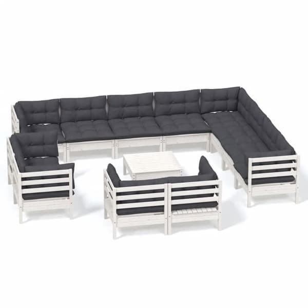 Maison Exclusive - Havegruppe 13 stk med hvide puder, solid fyrretræ Vit
