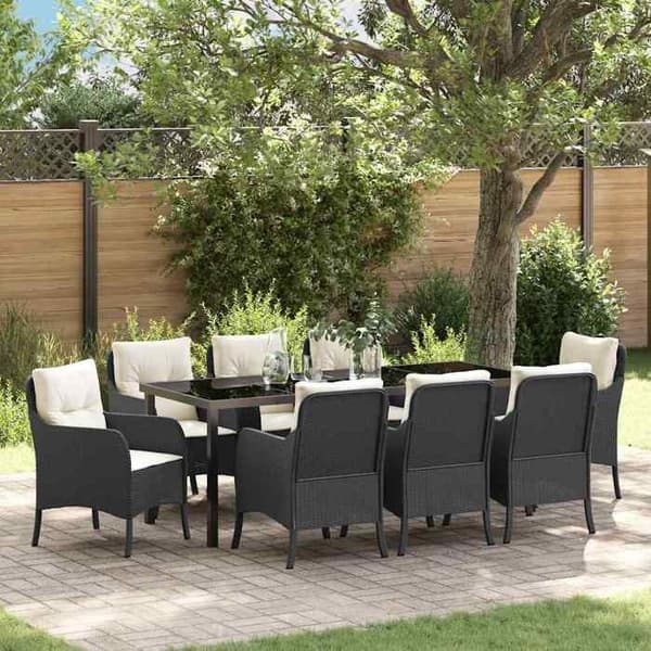 Maison Exclusive - 9 pc have spisebordssæt i sort polyrotin Svart