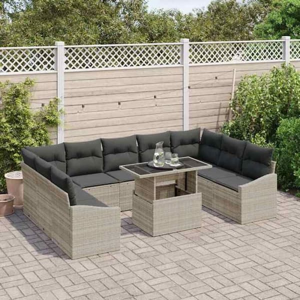 Lounge-soffor - MAISON EXCLUSIVE - 10-delars set - Ljusgrå - Polyrotting & stål - UV-beständig modulär Ljusgrått