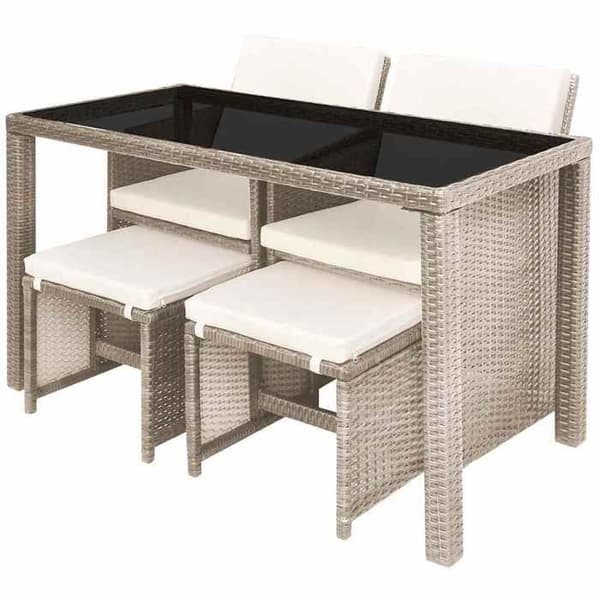 Maison Exclusive - Utomhusmatgrupp med kuddar 5 delar Rotsin Beige