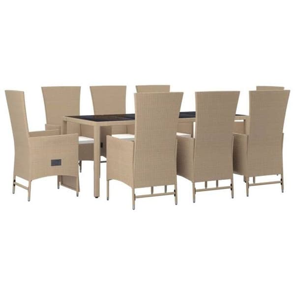 Maison Exclusive - Puutarhakalusteryhmä ja tyynyt 9 kpl beige Polyrottinki