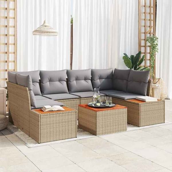 Maison Exclusive - 7 osan beige polyrottinkinen puutarhakalustesetti