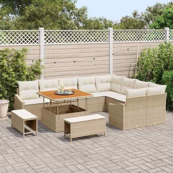 Maison Exclusive - 12 osan puutarhakalustesarja, beige polyrottinki beige