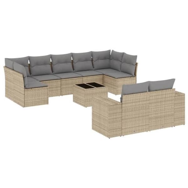 Maison Exclusive - Trädgårdsmöbler med kuddar 10 delar beige flätad resin