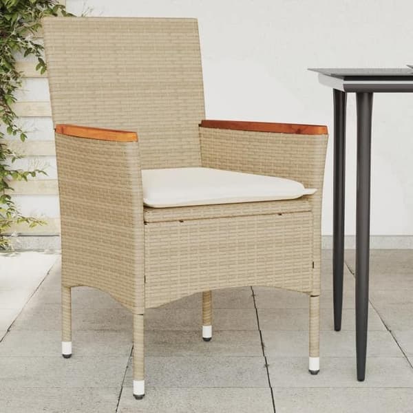 Maison Exclusive - Trädgårdsstolar med kuddar, set om 2, beige flätad resin