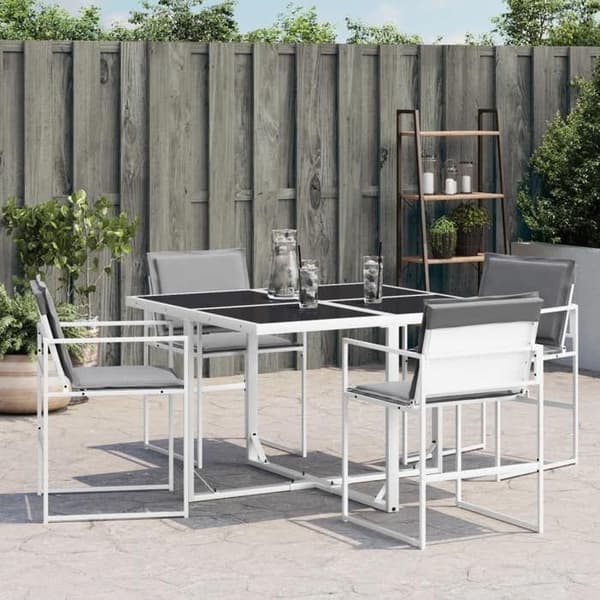 Maison Exclusive - Trädgårdsstolar med kuddar, set om 4, vit stål/textilene Vit