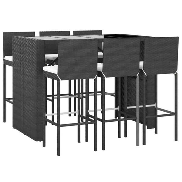 Havemøbel sæt - Eksklusivt hus - 7 dele - Sort poly rattan - Tempereret glas bordplade