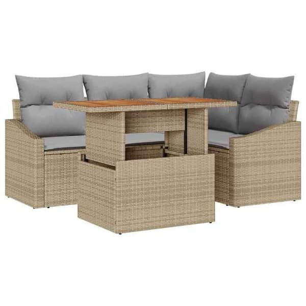 Maison Exclusive - 5 osan beige polyrottinkinen puutarhakalustesetti