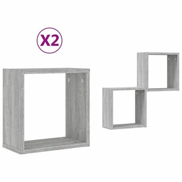 Væghylder - EKSKLUSIV HUS - Cube 2 stk - Sonoma grå - 30x15x30 cm - Spånplader sonoma grå