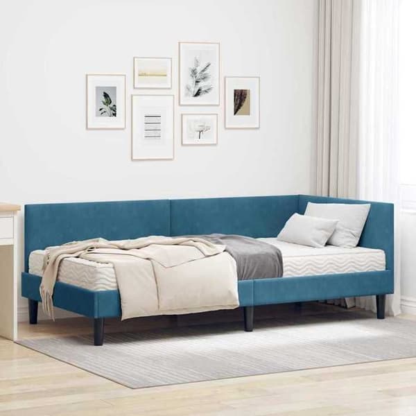 Maison Exclusive - Hörnsängram med madrass 2 pc Blå 80 x 200 cm Sammet Sammetsblå