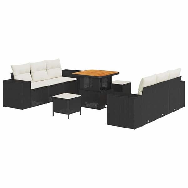 Maison Exclusive - Musta ja Kermanvärinen Poly Rattan -puutarhakalustesarja