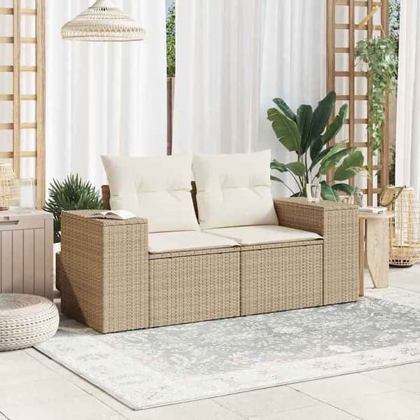 Maison Exclusive - Trädgårdsoffa med kuddar 2 platser beige flätad resin